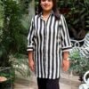 Black & White Stripe Ikkat Shirt Kurti