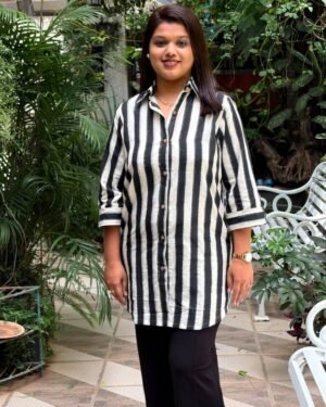 Black & White Stripe Ikkat Shirt Kurti