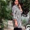 Black & White Stripe Ikkat Shirt Kurti