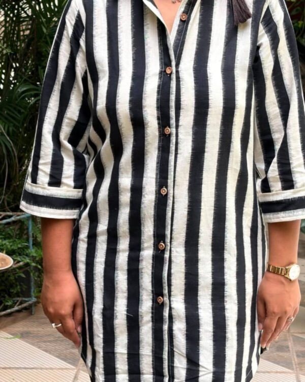 Black & White Stripe Ikkat Shirt Kurti