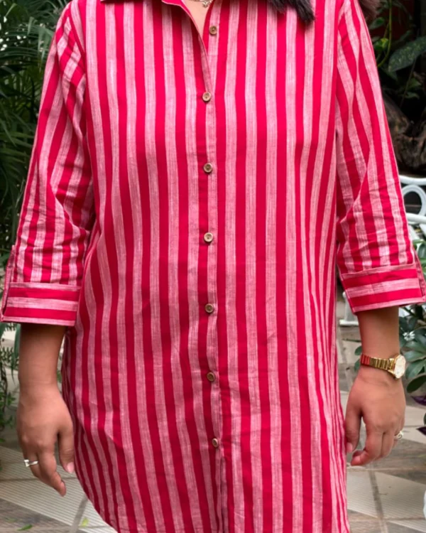 Red Stripe South Cotton Shirt Kurti
