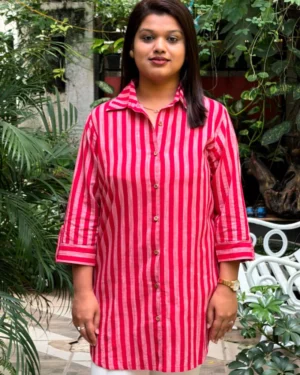 Red Stripe South Cotton Shirt Kurti