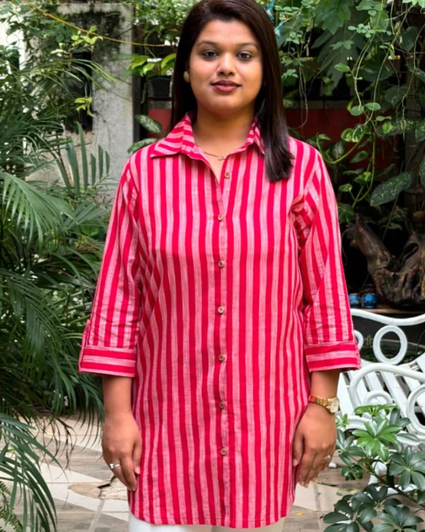 Red Stripe South Cotton Shirt Kurti