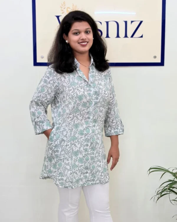 Product3 (1) Sage Green & White Hand Block Print Modal Cotton Shirt Kurti