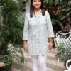 Product3 (3) Sage Green & White Hand Block Print Modal Cotton Shirt Kurti