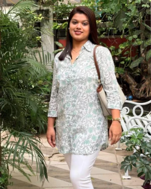 Sage Green & White Hand Block Print Modal Cotton Shirt Kurti