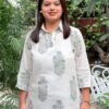 Sage Green & White Hand Block Print Modal Cotton Short Kurti