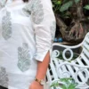 Sage Green & White Hand Block Print Modal Cotton Short Kurti