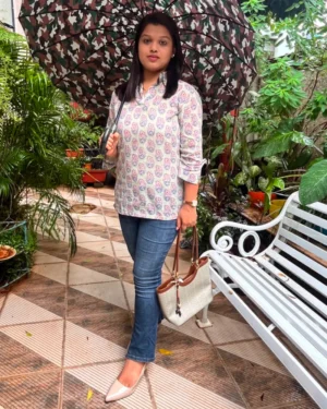 Pastel Mint Hand Block Print Mul Cotton Short Kurti