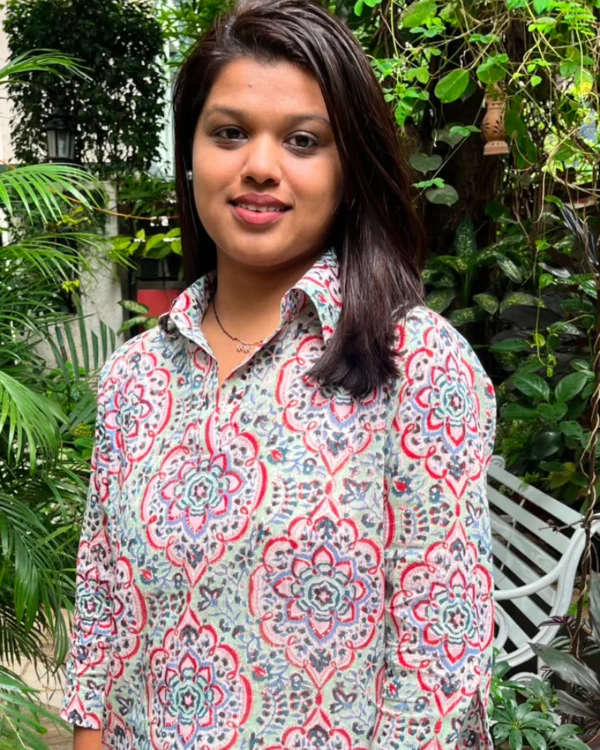 Product6 (1) Greyish Sage Green Hand Block Print Mul Cotton Short Kurti