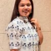 Blue & White Chanderi Cotton Flower Butti Straight Long Kurti