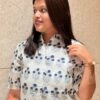 Blue & White Chanderi Cotton Flower Butti Straight Long Kurti