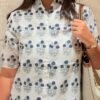 Blue & White Chanderi Cotton Flower Butti Straight Long Kurti