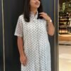 Blue & White Chanderi Cotton Small Butti Straight Long Kurti