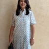 Blue & White Chanderi Cotton Small Butti Straight Long Kurti