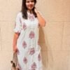 Pink & Maroon Floral Silk Cotton Straight Long Kurti