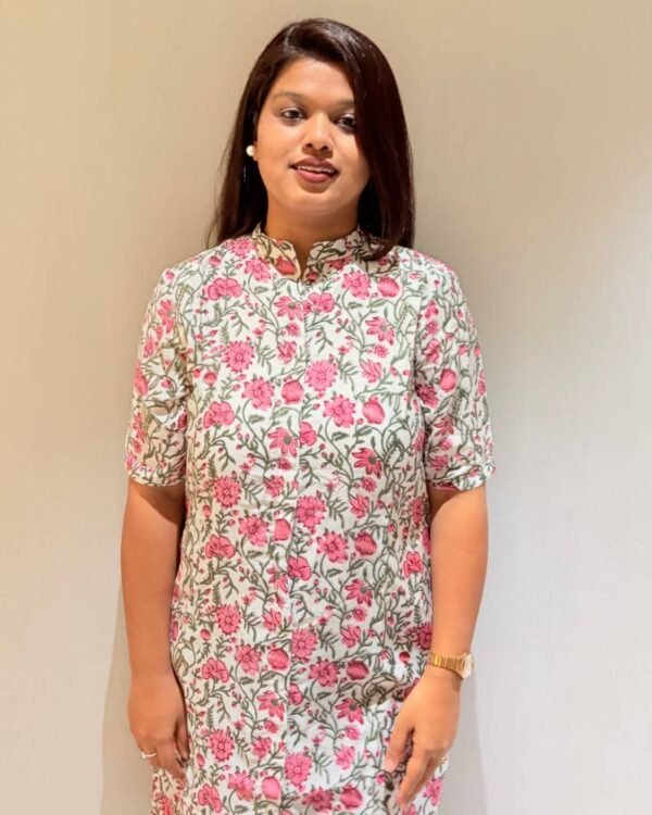 Pink Silk Cotton Straight Long Kurti