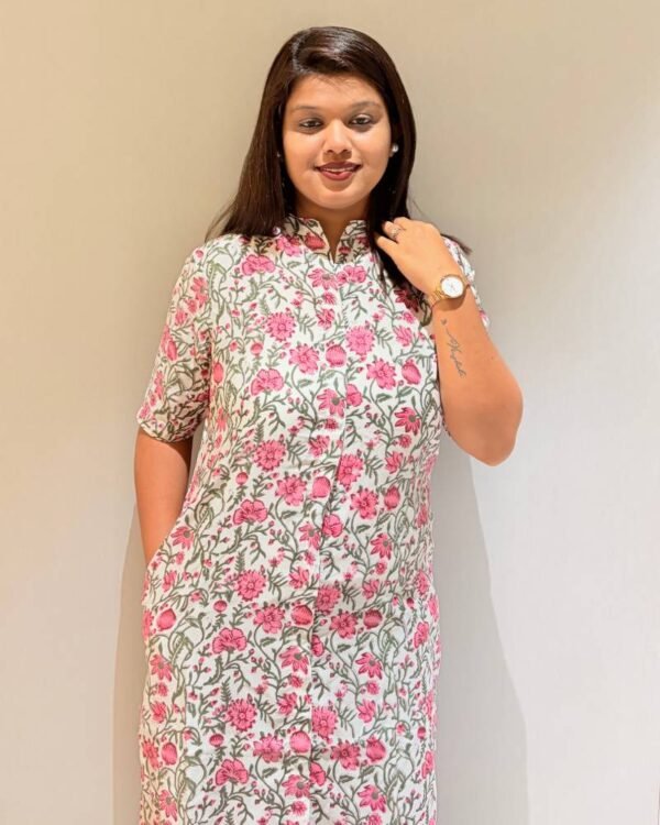 Pink Silk Cotton Straight Long Kurti