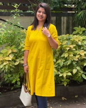 Yellow South Cotton A-Line Kurti