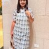 Blue & White Chanderi Cotton Flower Butti Straight Long Kurti