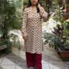 Ajrakh Modal Silk Long Kurti – Beige & Maroon (2) Hand block Modal Silk Long Kurti – Beige & Maroon color print